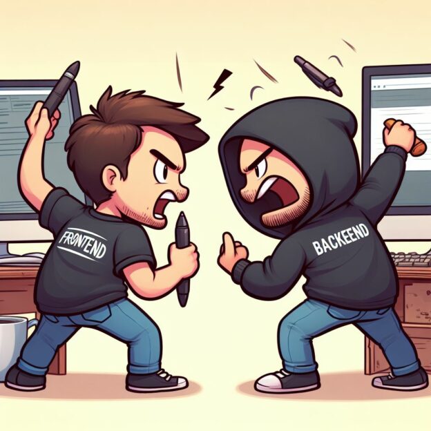 A front-end developer fights with a back-end developer